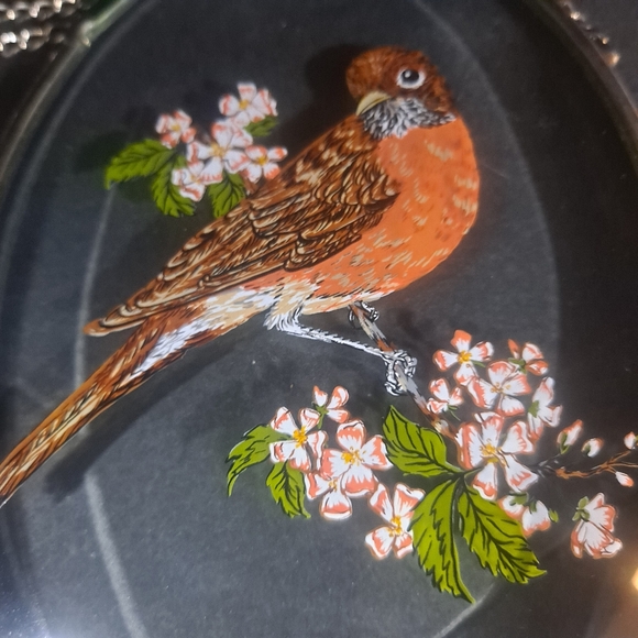 Vintage Lyford Beveled Oval Glass Window Suncatchers Robins & Yellow Finch Lot/2 - Picture 7 of 9